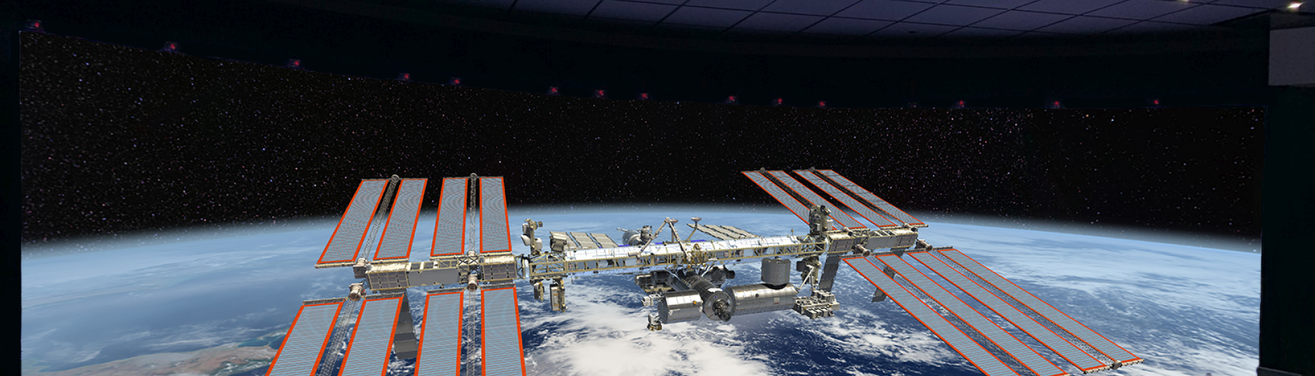Mechdyne-Installation auf einer gekrümmten Kristall-LED-Wand von Sony, für Luft- und Raumfahrtsimulationen
